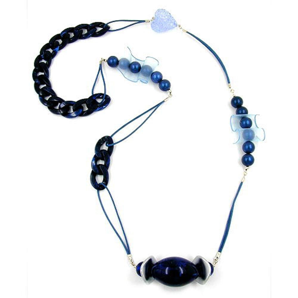 Necklace Beads & Organza Blue 90cm