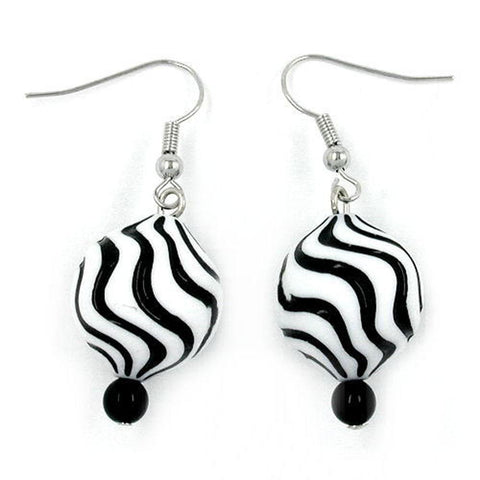 Hook Earrings Beads White Black