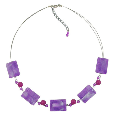 Necklace Rectangle Beads Lilac And White-marbled 45cm