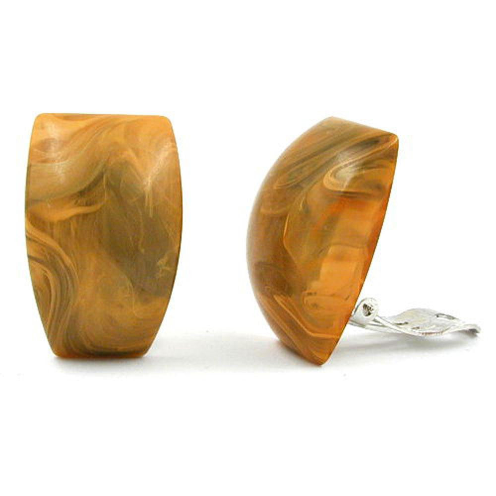 Clip-on Earring Trapezium Ocher Brown Marbled