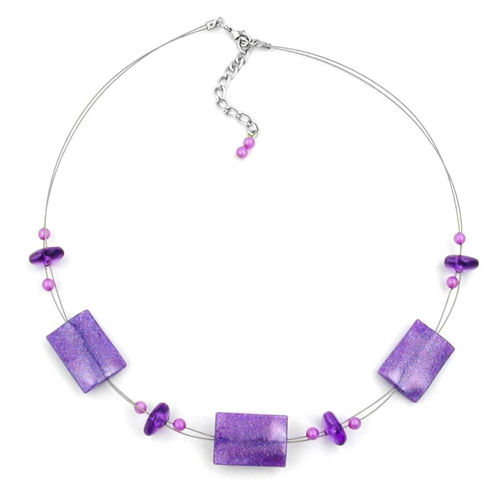 Necklace Shiny Lilac Rectangle Beads On Coated Flexible Wire 45cm