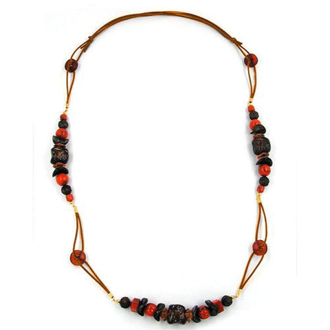 Necklace Stone Bead Red-brown 100cm
