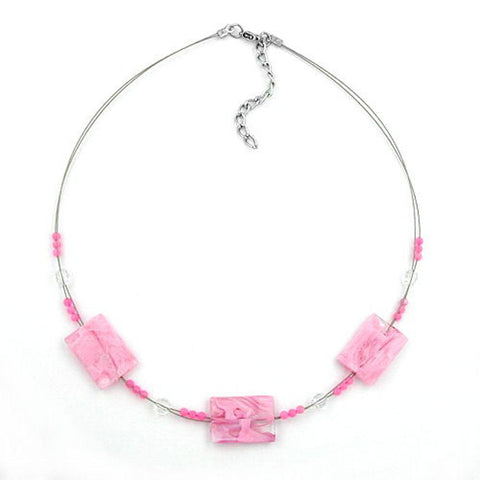 Necklace Rectangle Beads Pink Marbled 45cm