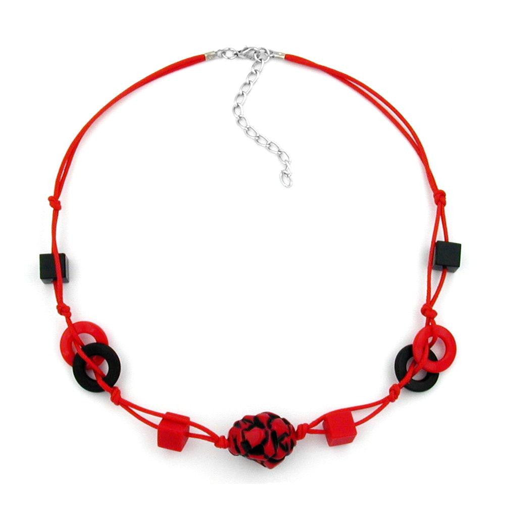 Necklace Red And Black Beads Knotted Red Cord