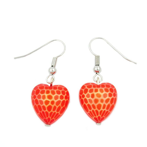 Hook Earrings Heart Orange Red