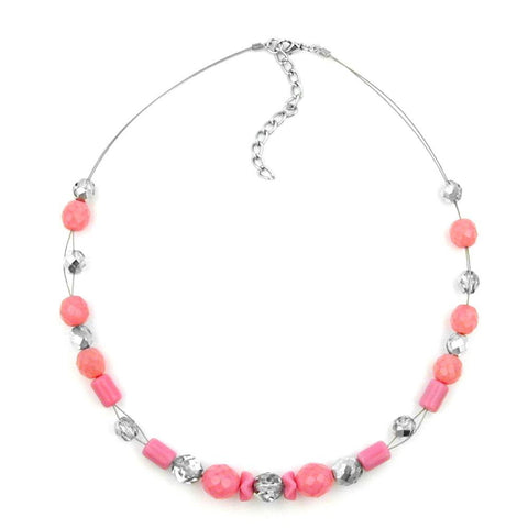 Necklace Pink And Silver-mirrored Glass Beads