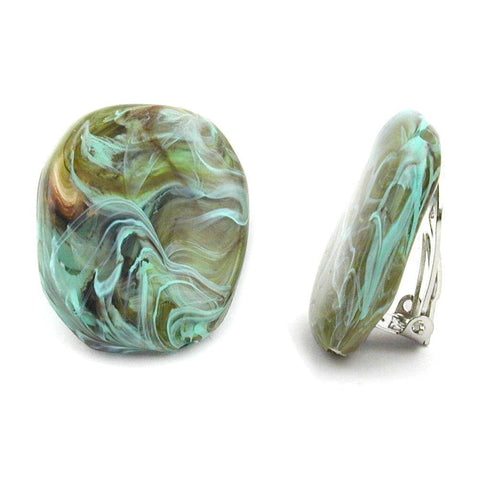 Clip-on Earring Olive Green Turquoise Marbled