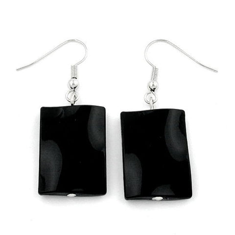 Hook Earrings Pillow Bead Shiny Black