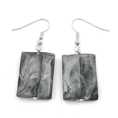Hook Earrings Pillow Bead Black Grey
