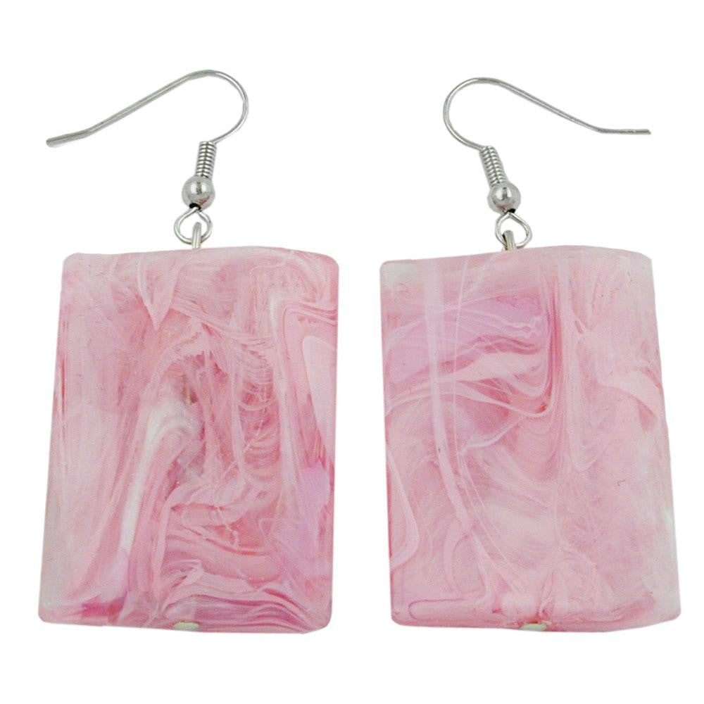 Hook Earrings Pillow Bead Pink Marbled