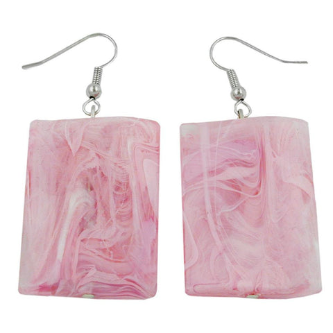 Hook Earrings Pillow Bead Pink Marbled