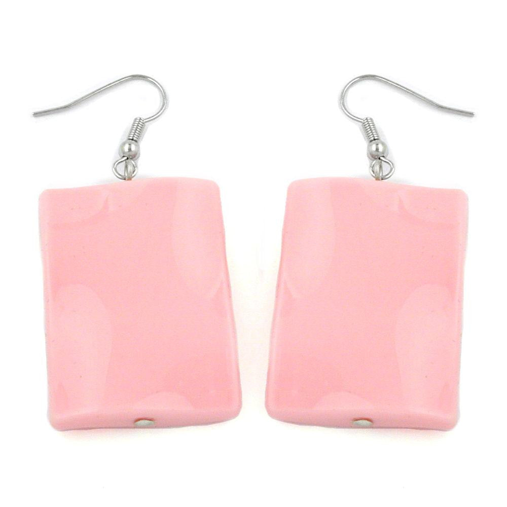 Hook Earrings Pillow Bead Pink