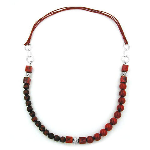 Necklace Beads Red- Dark Red Chrome Chain