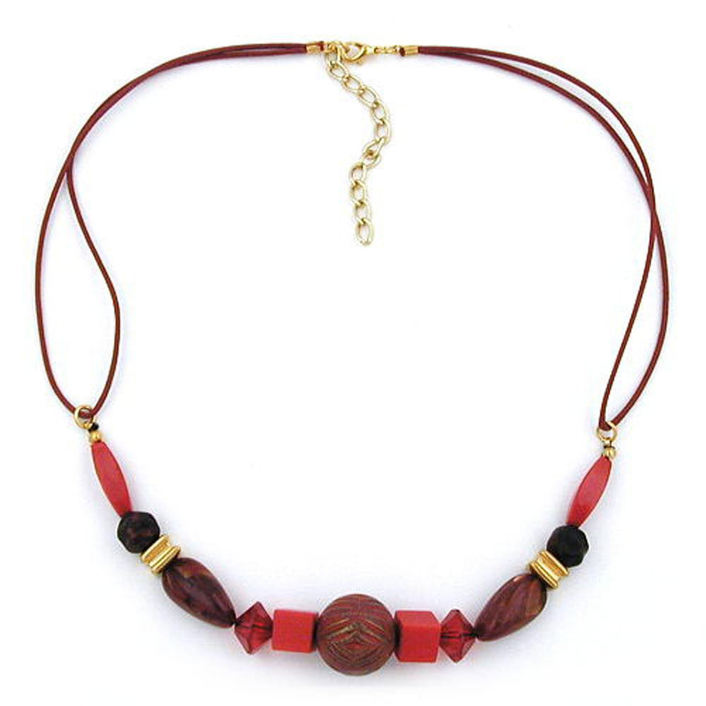 Necklace Red- Gold Coloured & Marbled Beads