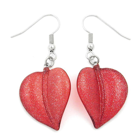 Hook Earrings Leaf Bead Red