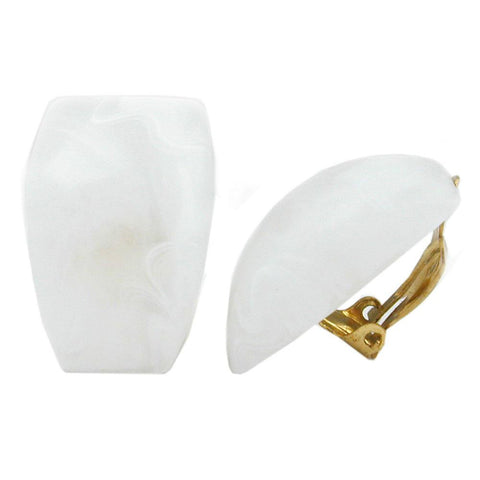 Clip-on Earring Trapezium White Marbled Matte