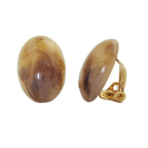 Clip-on Earring Oval Brown Marbled 18x13mm