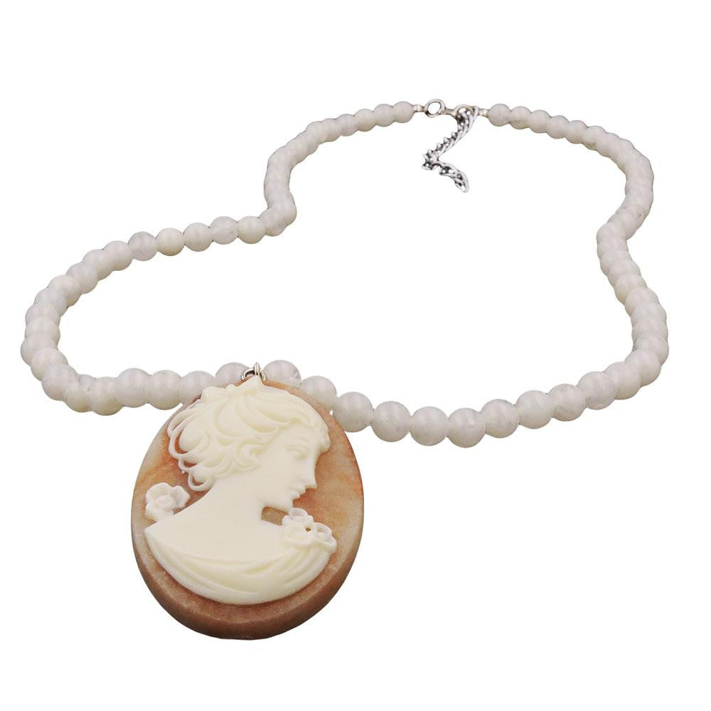 Necklace Carved Gem Beads Cream Colored