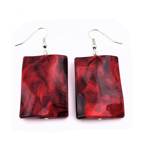 Hook Earrings Pillow Bead Dark Red
