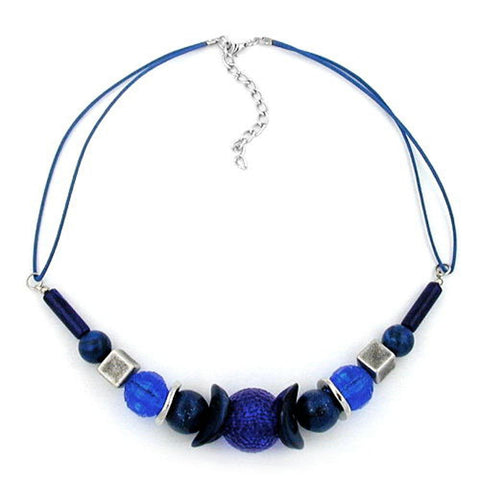 Necklace Honeycomb Bead Blue- Silver-coloured Beads