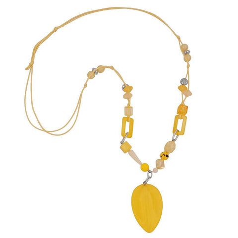 Necklace Yellow Beads With Chain Links