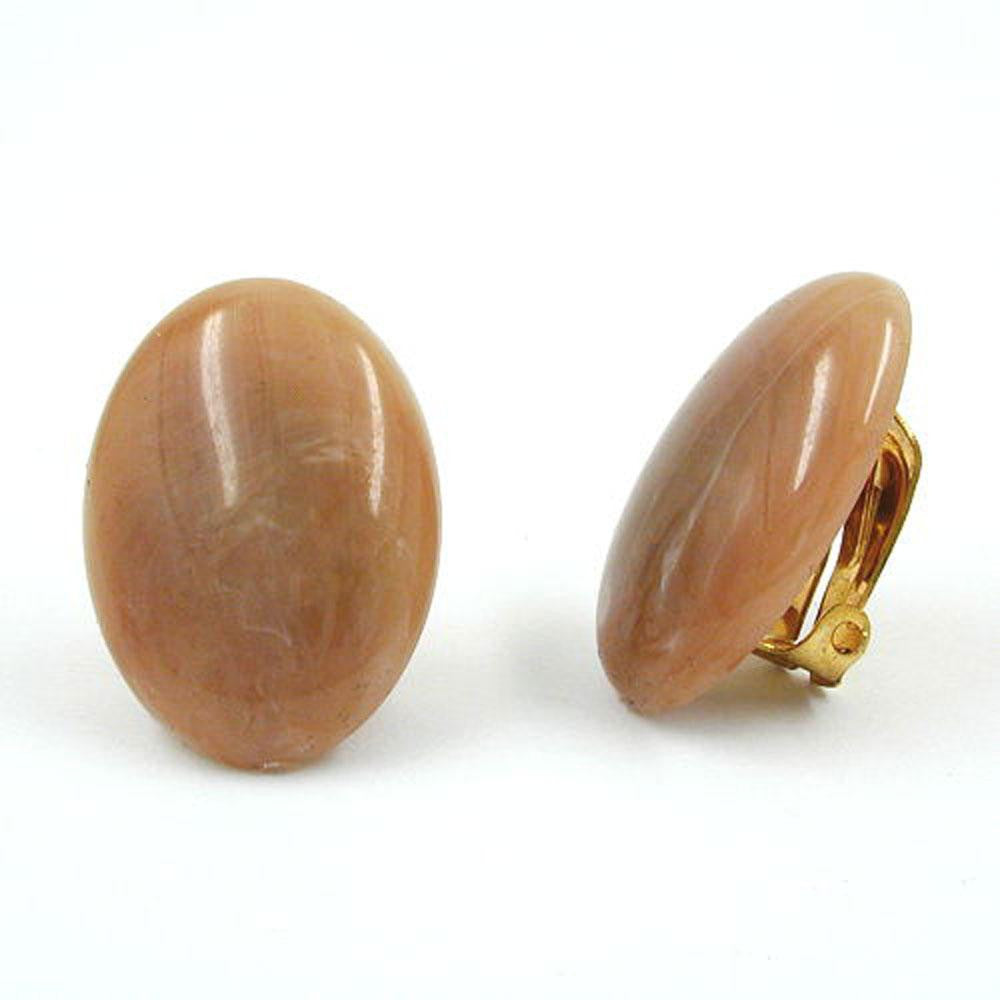 Clip-on Earring Oval Light Brown Marbled