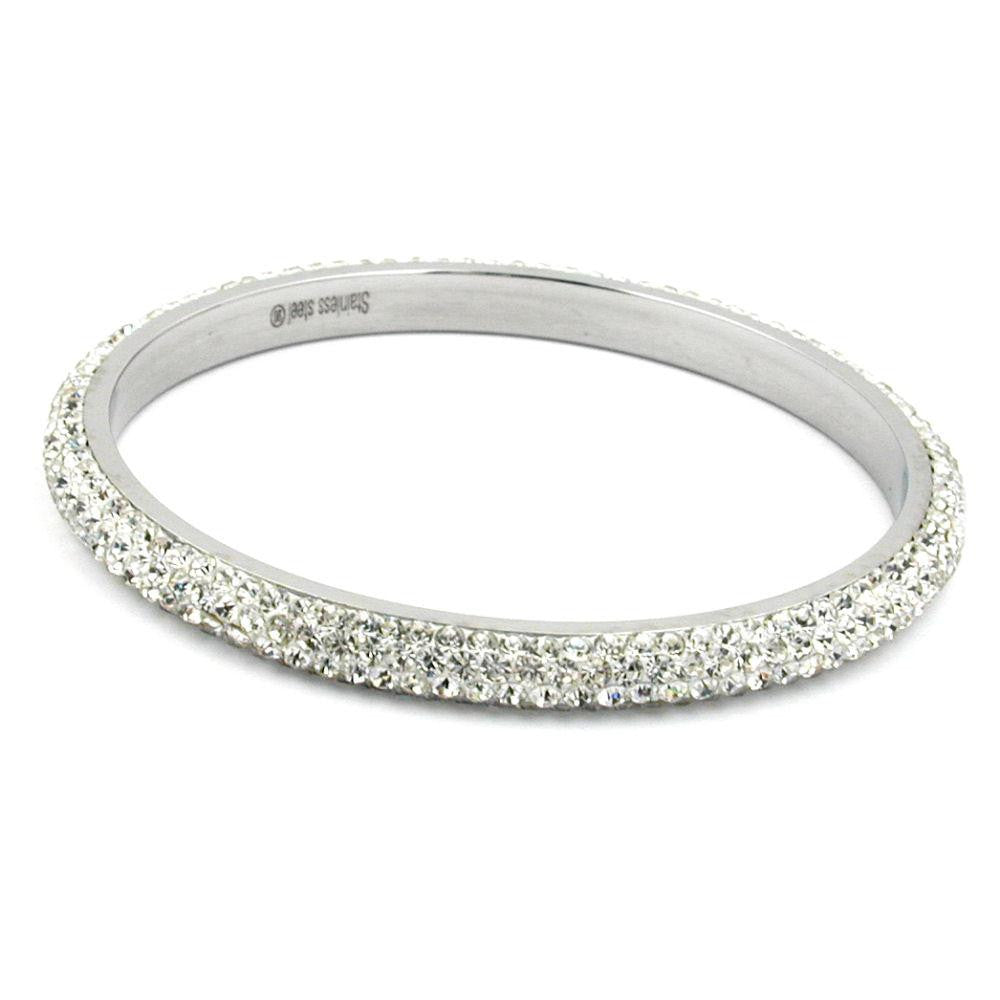 Bangle 4 Row Glass Crystals White