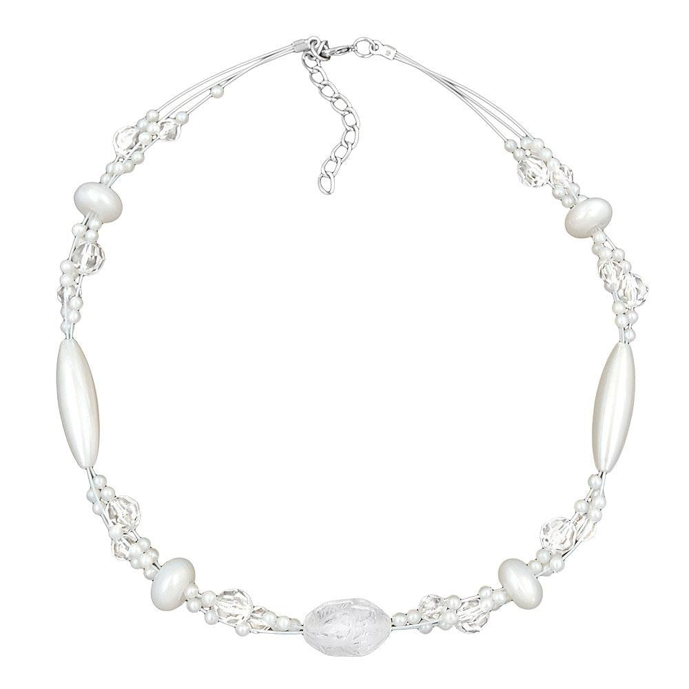 Necklace Kroko Beads White Frosted And Pearly White Beads