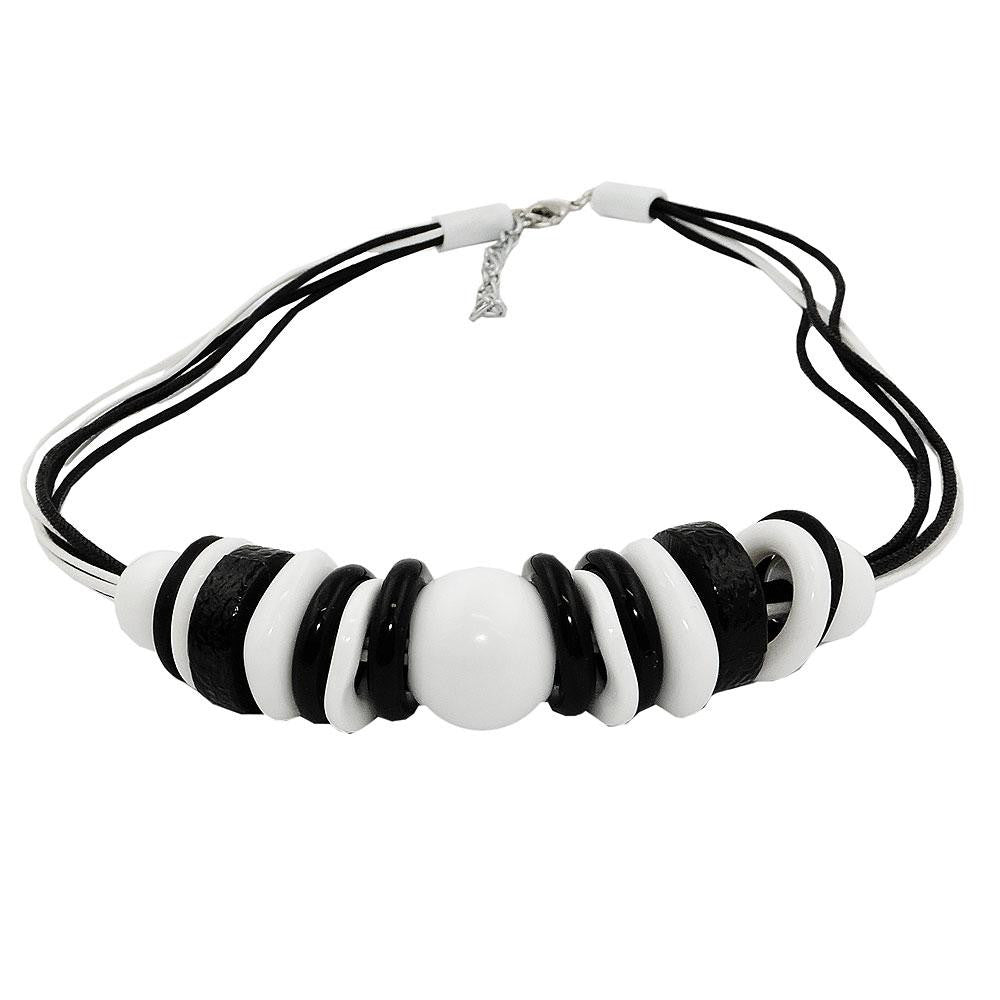 Necklace Various Beads And Rings Black-white Black And White Cord