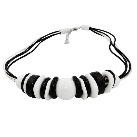 Necklace Various Beads And Rings Black-white Black And White Cord