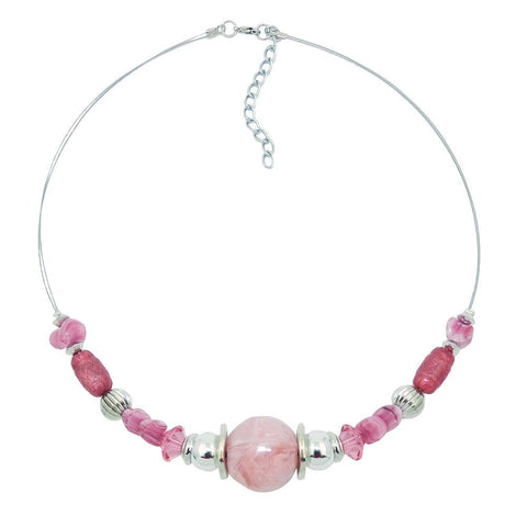 Necklace Pink And Silver-coloured Beads On Coated Flexible Wire