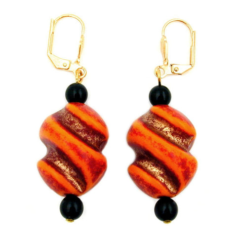 Leverback Earrings Twisted Bead Red Orange Black