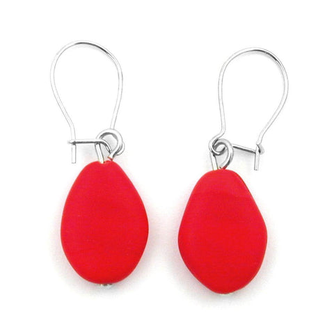 Hook Earrings Flat Olive Shaped Red Matte