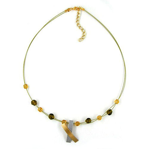 Necklace Metal Pendant X Gold And Graphit Coloured Matt 42cm