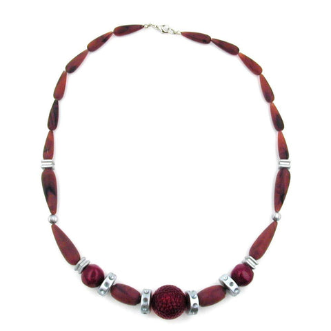 Necklace Chocolate Brown Red Silver-grey