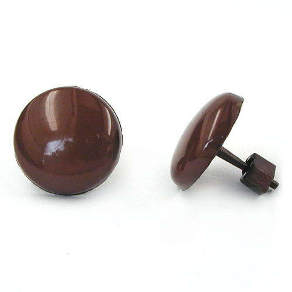 Stud Earrings Plastic Round Dark Brown