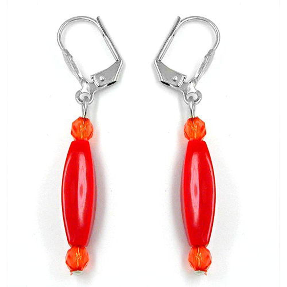 Leverback Earrings Olive Beads Red Glossy