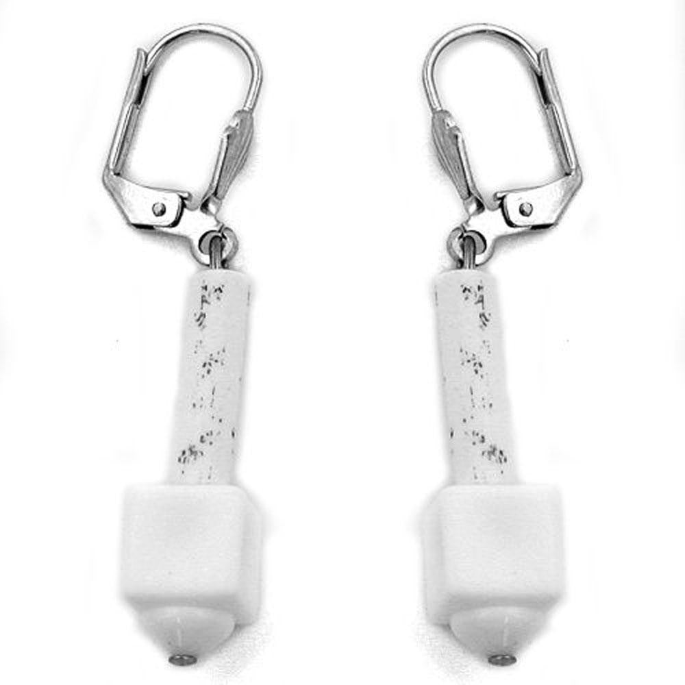 Leverback Earrings White Matte With Pattern