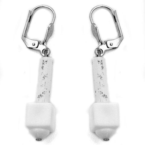 Leverback Earrings White Matte With Pattern