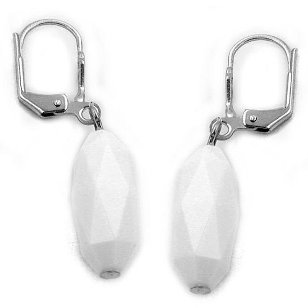 Leverback Earrings Olive Shaped White