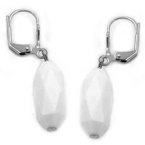 Leverback Earrings Olive Shaped White