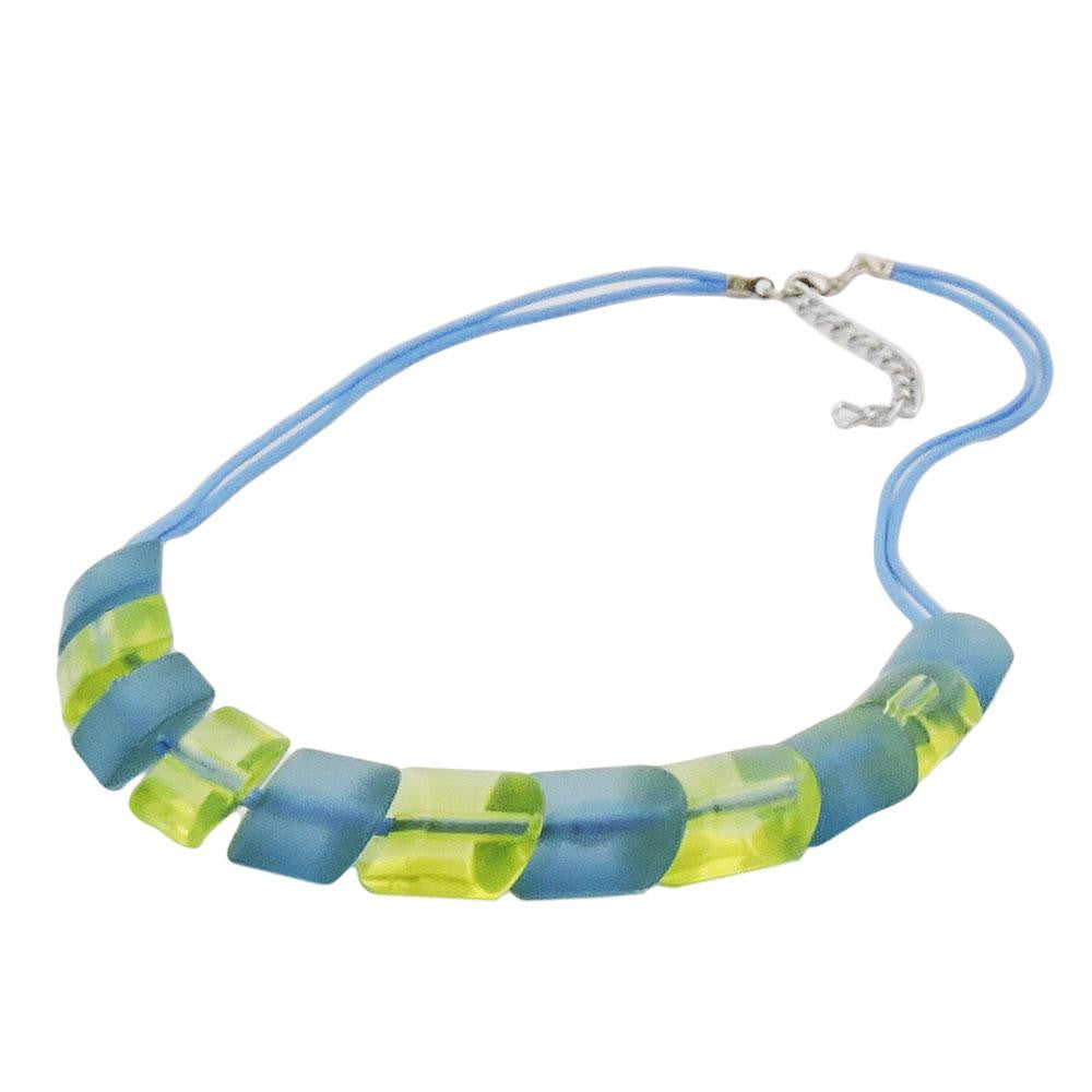 Necklace 2x Light Blue Knotted Cord & Turquoise-green Slanted Beads