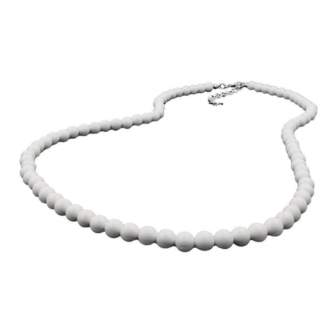 Necklace, Beads 6mm White-shiny, 40cm