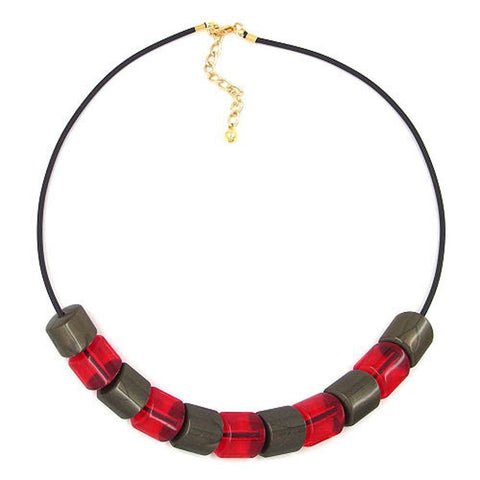 Necklace Beads Red-gold 45cm