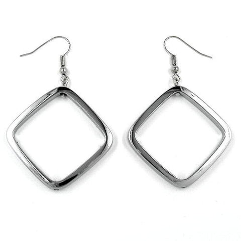 Hook Earrings Square Silver Coloured Shiny