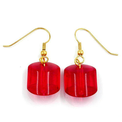 Hook Earrings Red Beads Gold Coloured