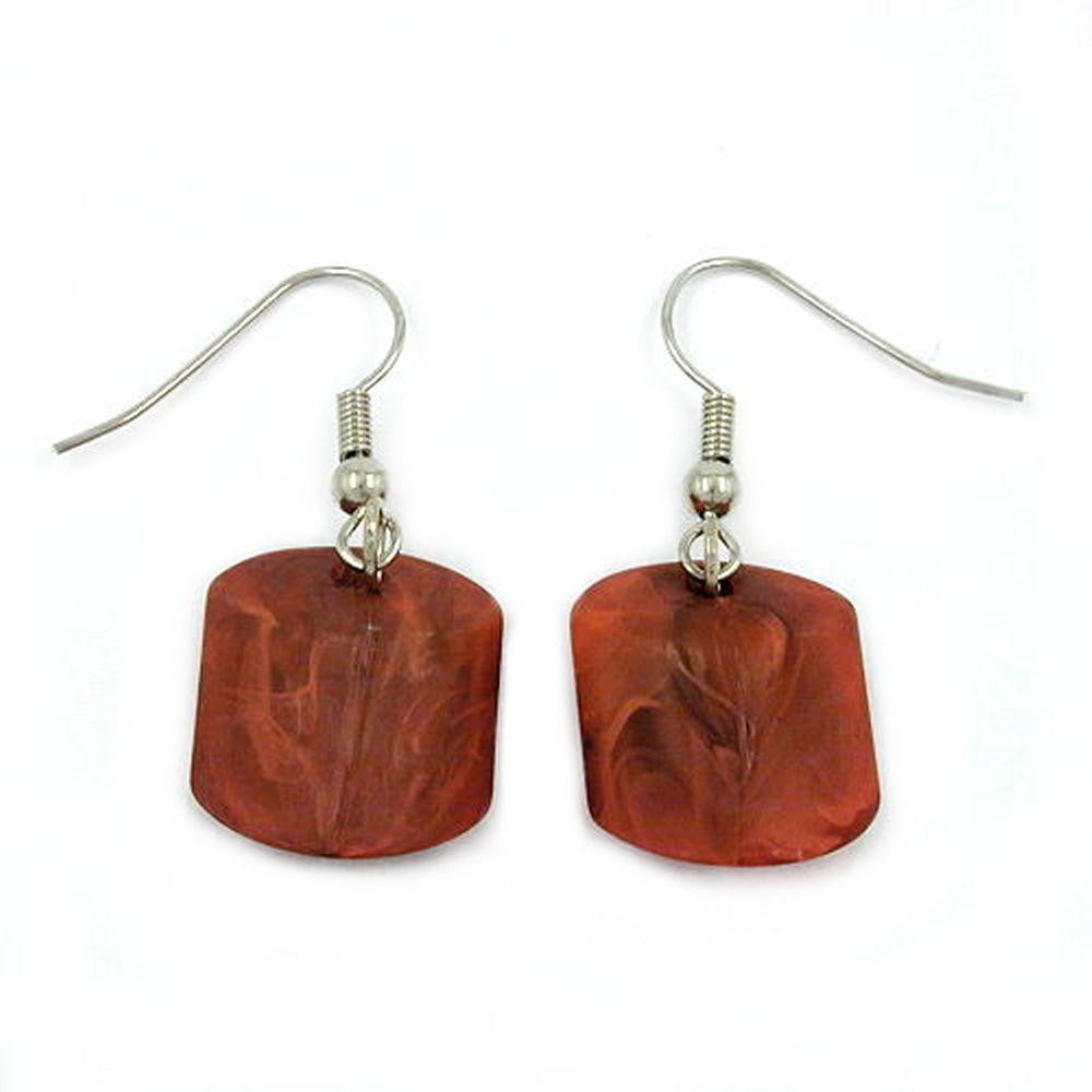 Hook Earrings Slanted Bead Brown