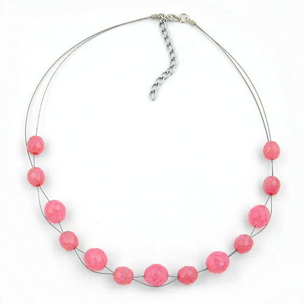 Necklace Glass Beads Pink 45cm