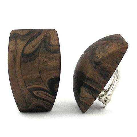 Clip-on Earring Trapezium Dark Brown Marbled