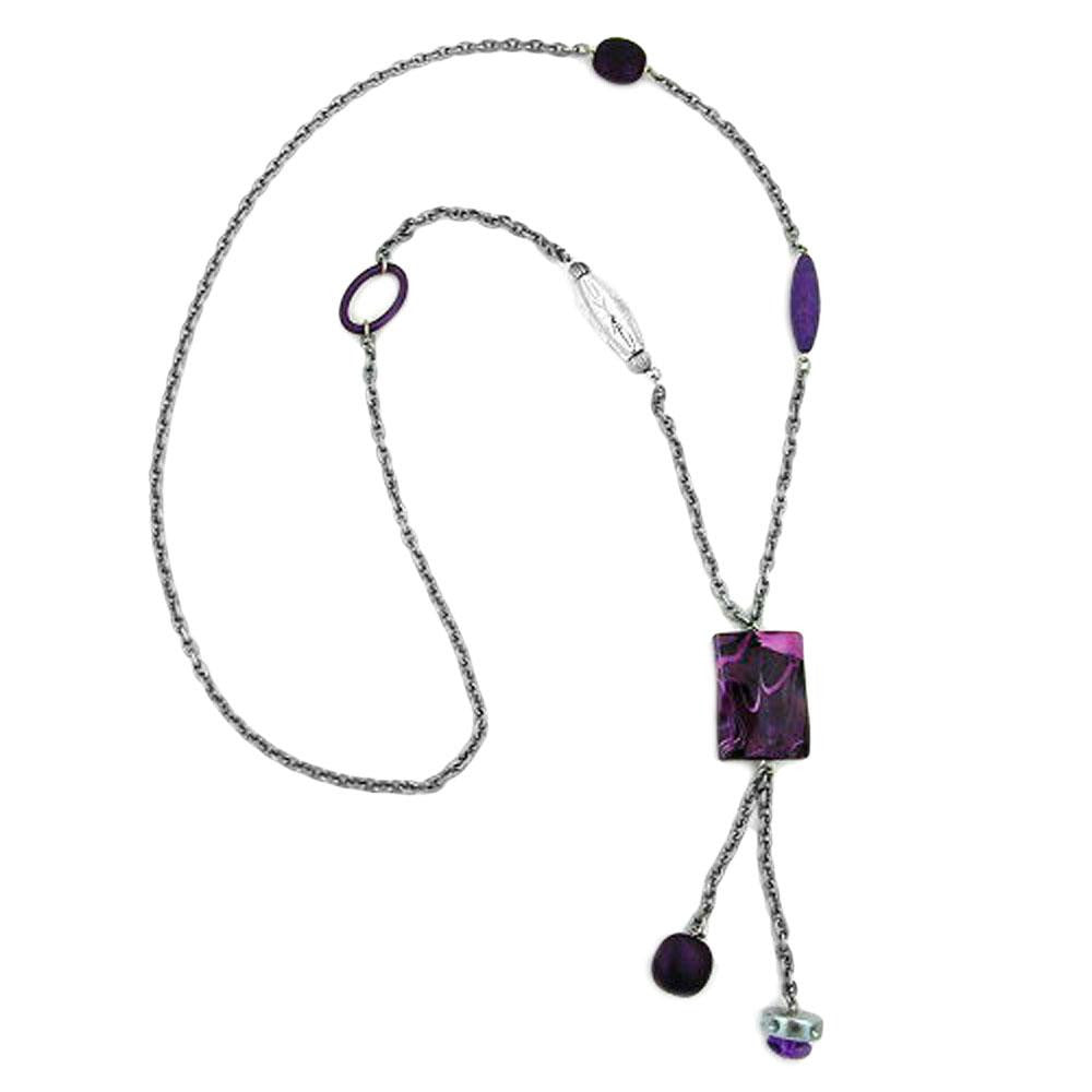 Necklace Rectangle Lilac-white Marbled 90cm